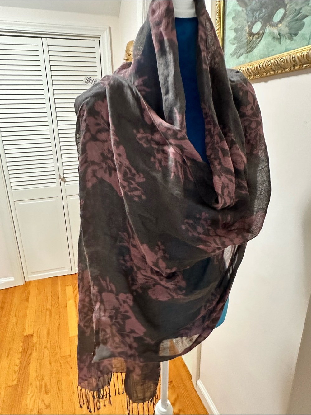 Coldwater Creek Floral Scarf Wrap - gray & Mauve
